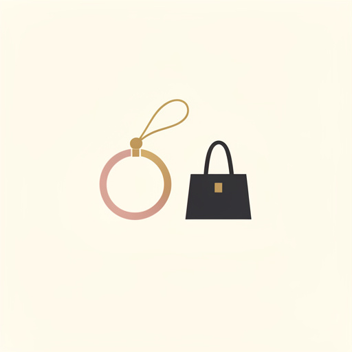 Emblème minimaliste et moderne associant un bijou, une boucle de fil textile et un accessoire de mode dans une composition élégante sur fond uni.